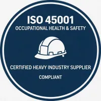 ISO 45001 certification badge for heavy industry supplier