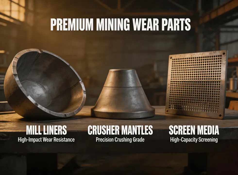 Premium mining wear parts display including mill liners